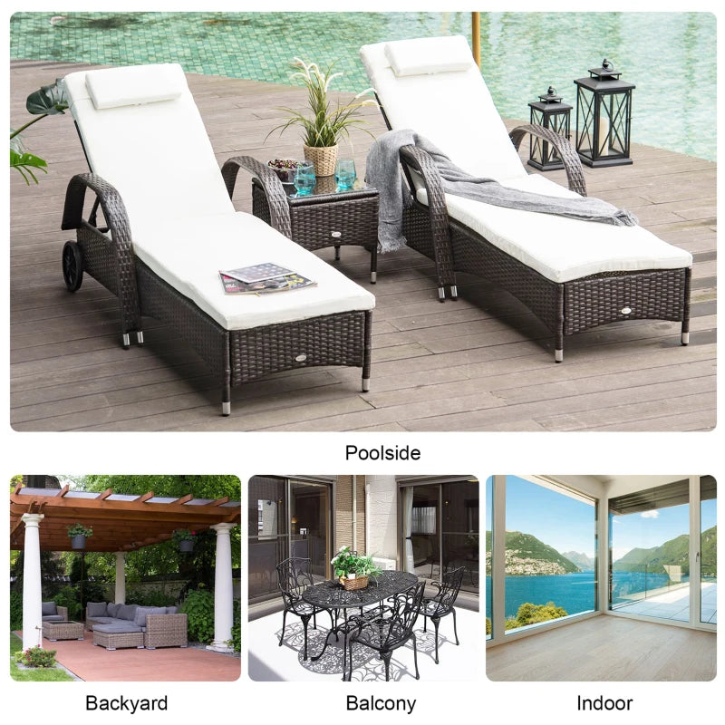 Boro 2 Seat Rattan Reclining Sun Lounger with Side Table Set Brown, Grey, Black