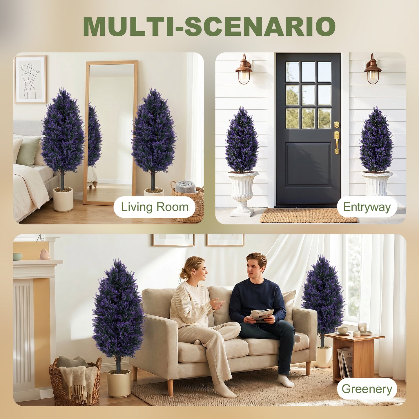 HOMCOM Set of 2 Artificial Lavender Flowers, Indoor Outdoor Fake Plants with Stakes, UV Resistant for Garden, 90 cm, Blue