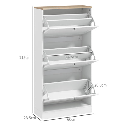 HOMCOM Modern Compact Three-Drawer Shoe Storage Cabinet - White