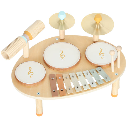 AIYAPLAY Baby Drum Kit, Wooden Kids Musical Instruments with Drums and Xylophone, Gifts for Girls Boys Birthday, Natural