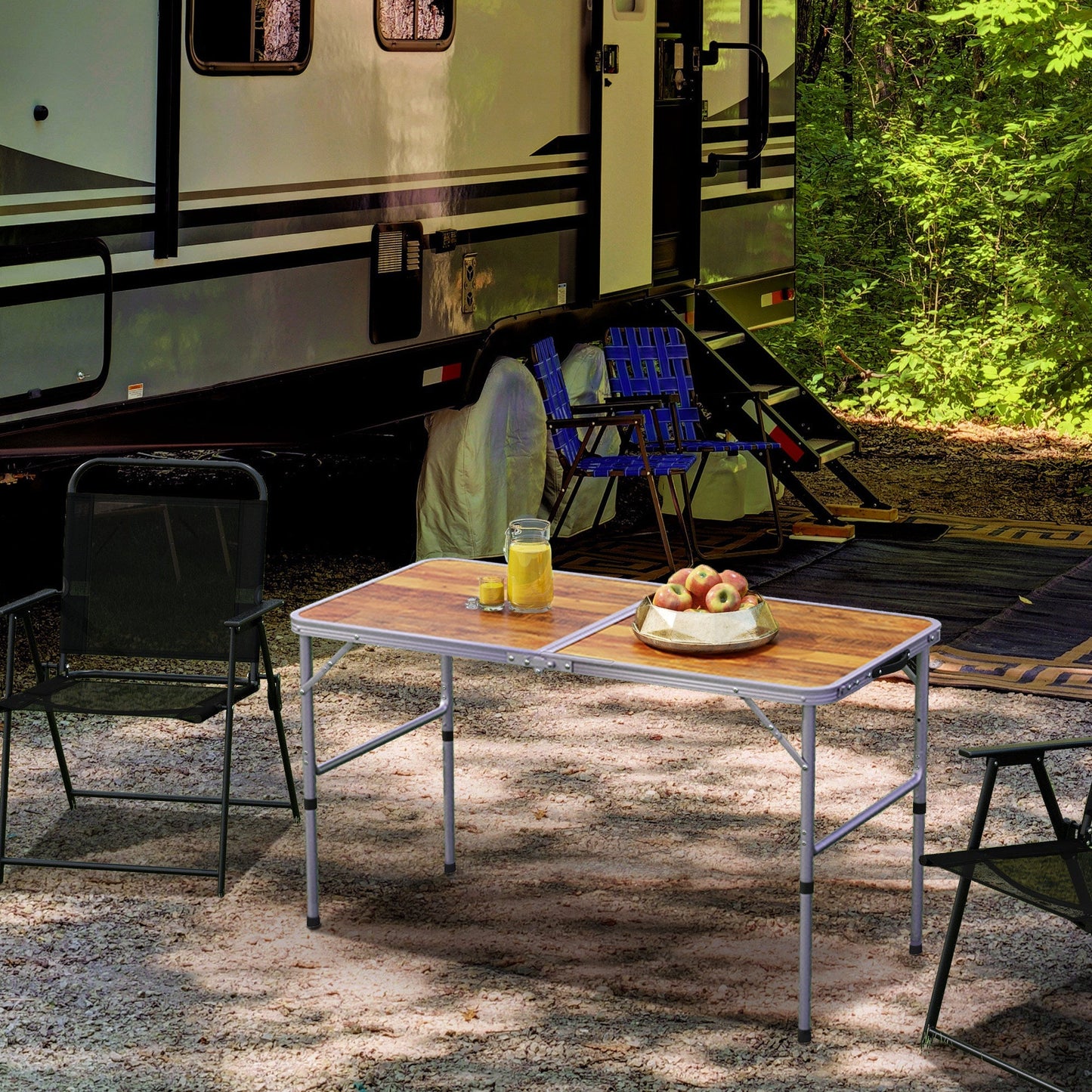 Outsunny 3ft Folding Camping Table Height Adjustable Aluminium Outdoor Garden Party Picnic BBQ Trestle Table Field Kitchen