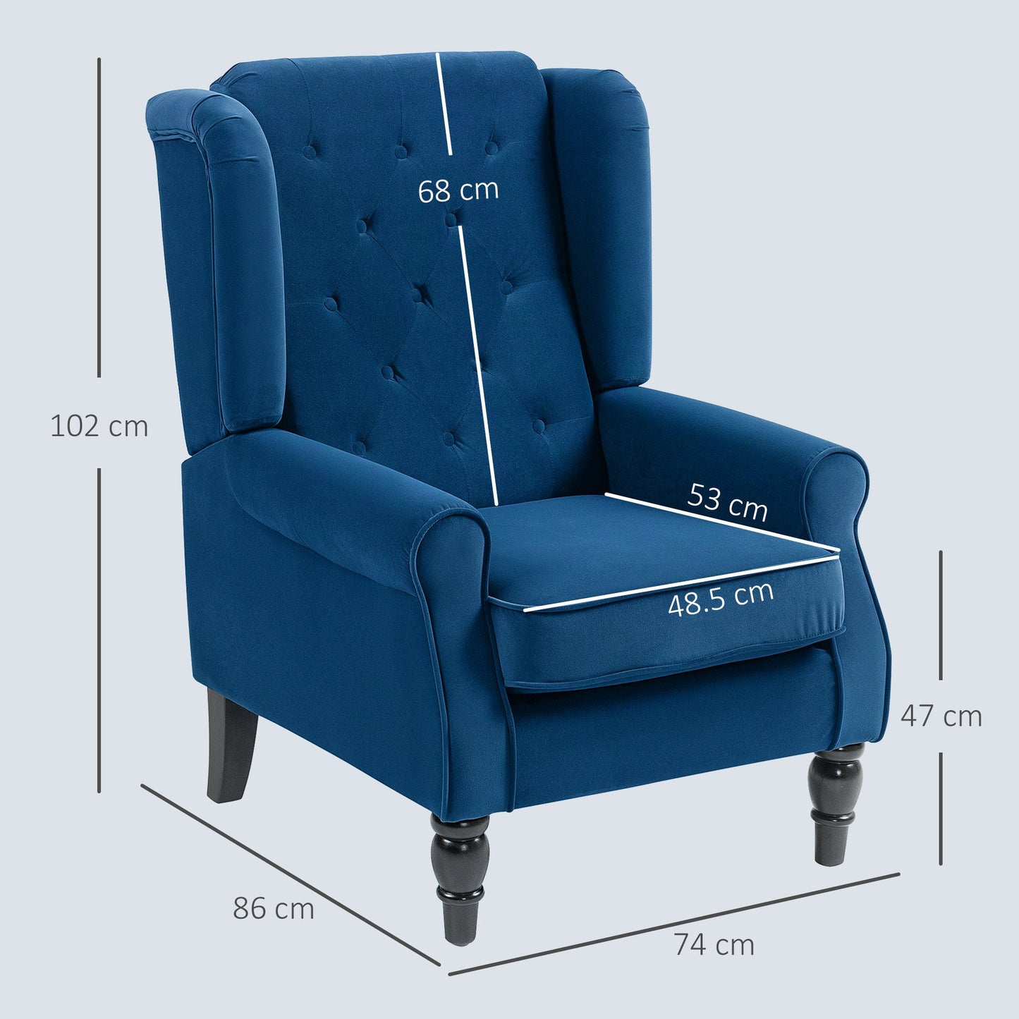 HOMCOM Wingback Accent Chair, Retro Upholstered Button Tufted Occasional Chair for Living Room and Bedroom, Blue