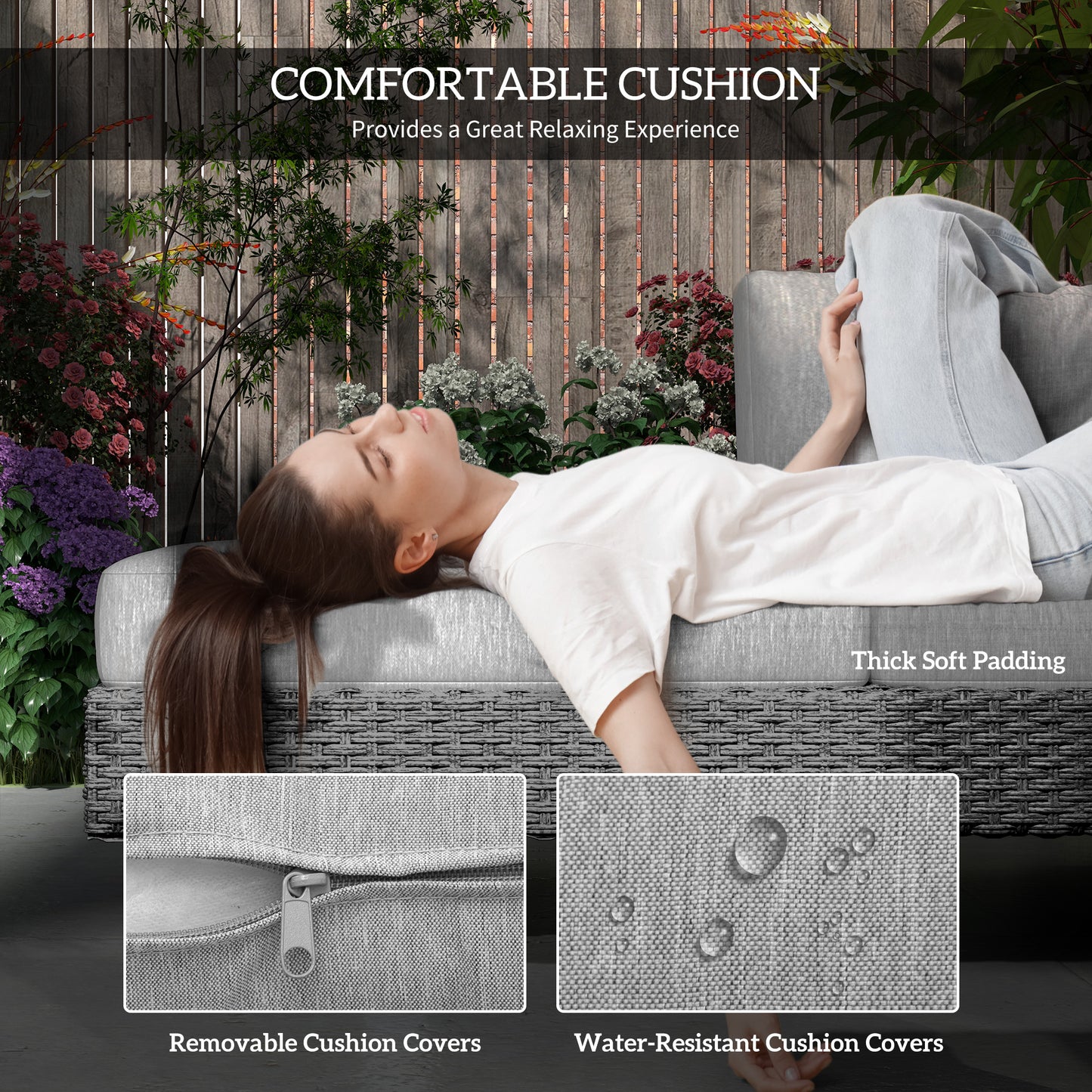 Outsunny Three-Piece Rattan Sofa Set, with Cushions - Light Grey