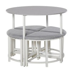 HOMCOM Modern Round Dining Table Set with 4 Upholstered Stools for Dining Room, Kitchen, Grey