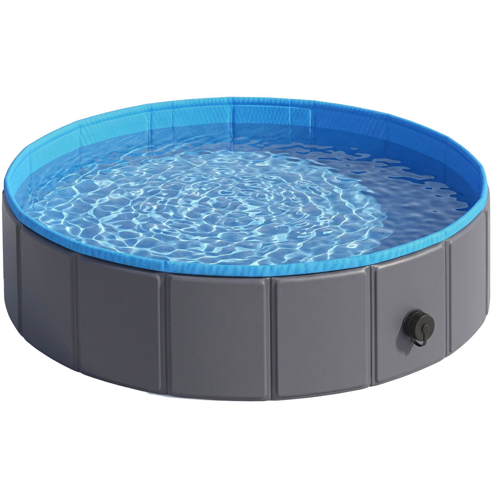 PawHut Foldable Dog Pool for Puppies and Ducks Dog Paddling Pool Bath Tub, Dark Grey, 100 x 30 cm