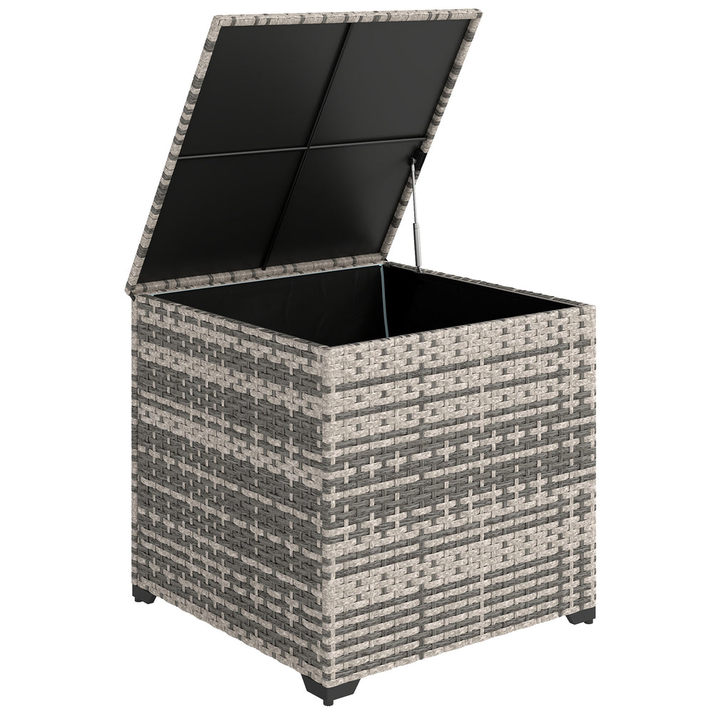 Outsunny 253L Garden Storage Box, Rattan Deck Box with Zipped Liner, Safe Pneumatic Rod, Patio Storage Container, Mixed Grey