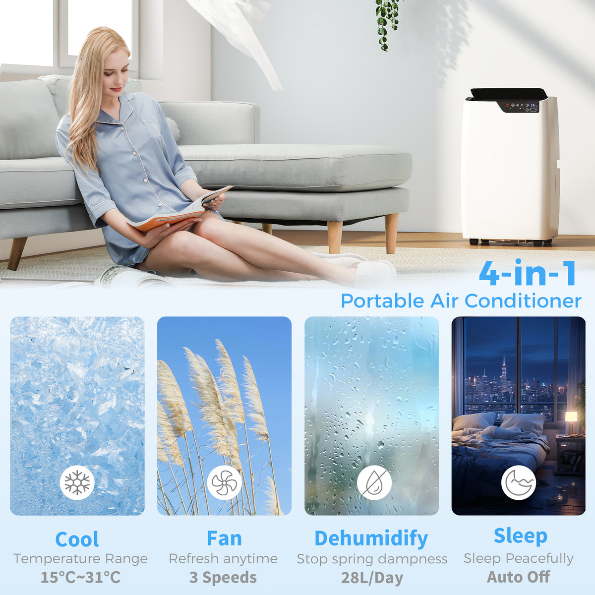 HOMCOM Portable Air Conditioner 12000 BTU, 4-in-1 AC Unit with Cool, Dehumidifier, Fan, Sleep Mode, WiFi Voice Remote Control
