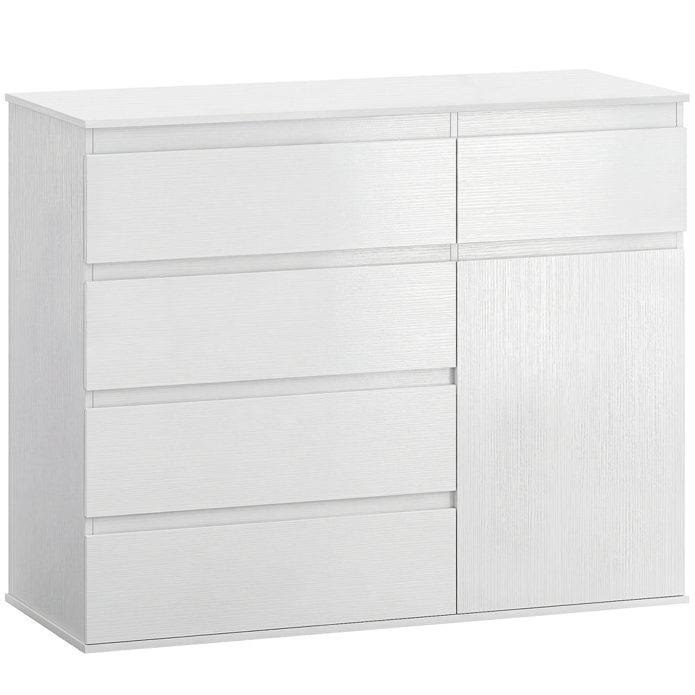 HOMCOM Modern Chest Of Drawers, 5 Drawer Dresser with Adjustable Shelf, Soft-Close Door, White