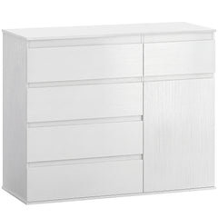 HOMCOM Modern Chest Of Drawers, 5 Drawer Dresser with Adjustable Shelf, Soft-Close Door, White