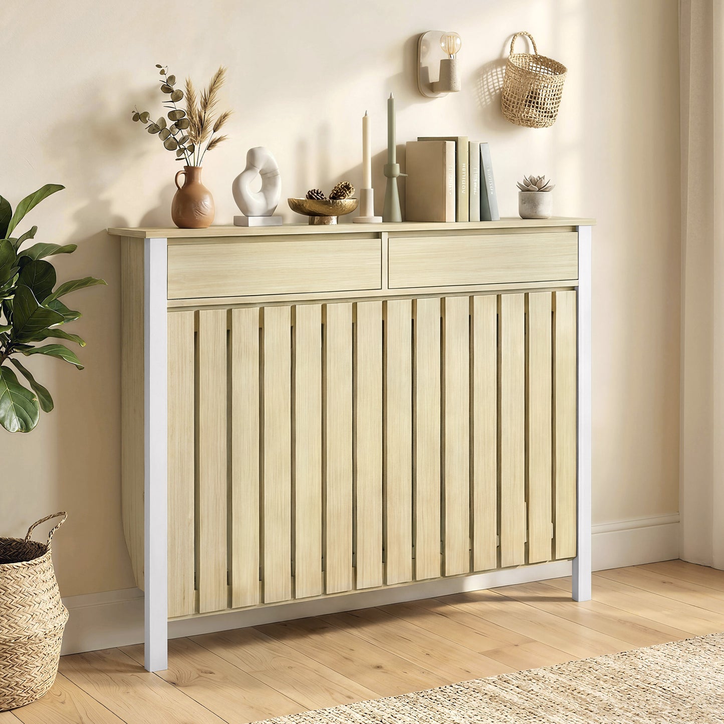 HOMCOM 93 x 119cm Rustic-Look Radiator Cover - Oak