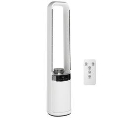 HOMCOM Bladeless Tower Fan, 36dB Standing Cooling Fan with Oscillating, LED Lights, 3 Speeds, 12H Timer, Remote Control