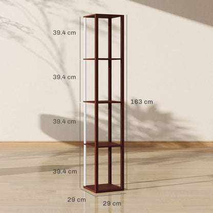 HOMCOM RGB LED Floor Lamp with Shelves, Modern Dimmable Standing Lamp with Remote Control, Adjustable Brightness & Speed for Living Room, Bedroom, Office, Brown