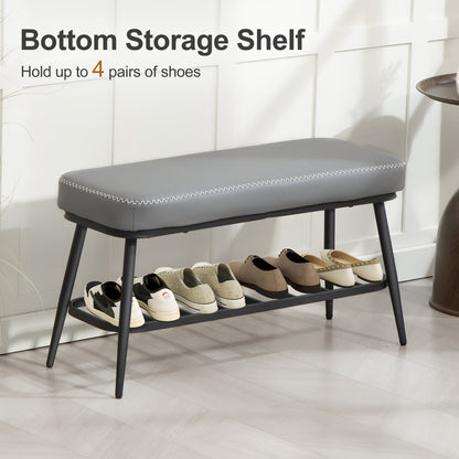 HOMCOM PU Leather Shoe Storage Bench - Grey