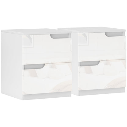 HOMCOM High Gloss Bedside Table Set of 2 - White