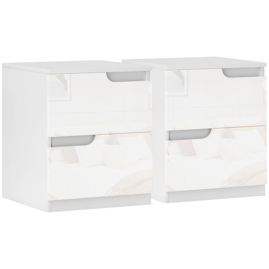 HOMCOM High Gloss Bedside Table Set of 2 - White