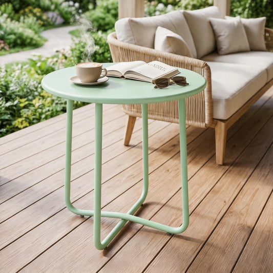 Outsunny 48 cm Round Garden Side Table, Small Metal Outdoor Garden Table with Rolled Edge, Green
