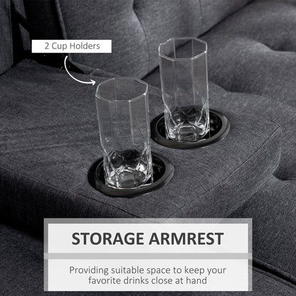 HOMCOM Three-Seater Sofa Bed, with Cupholders - Grey