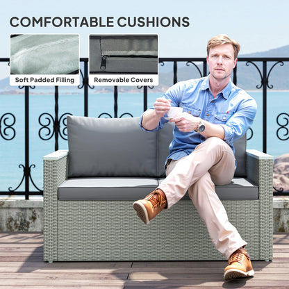 Outsunny Four-Piece Rattan Sofa Set, with Wood-Top Table