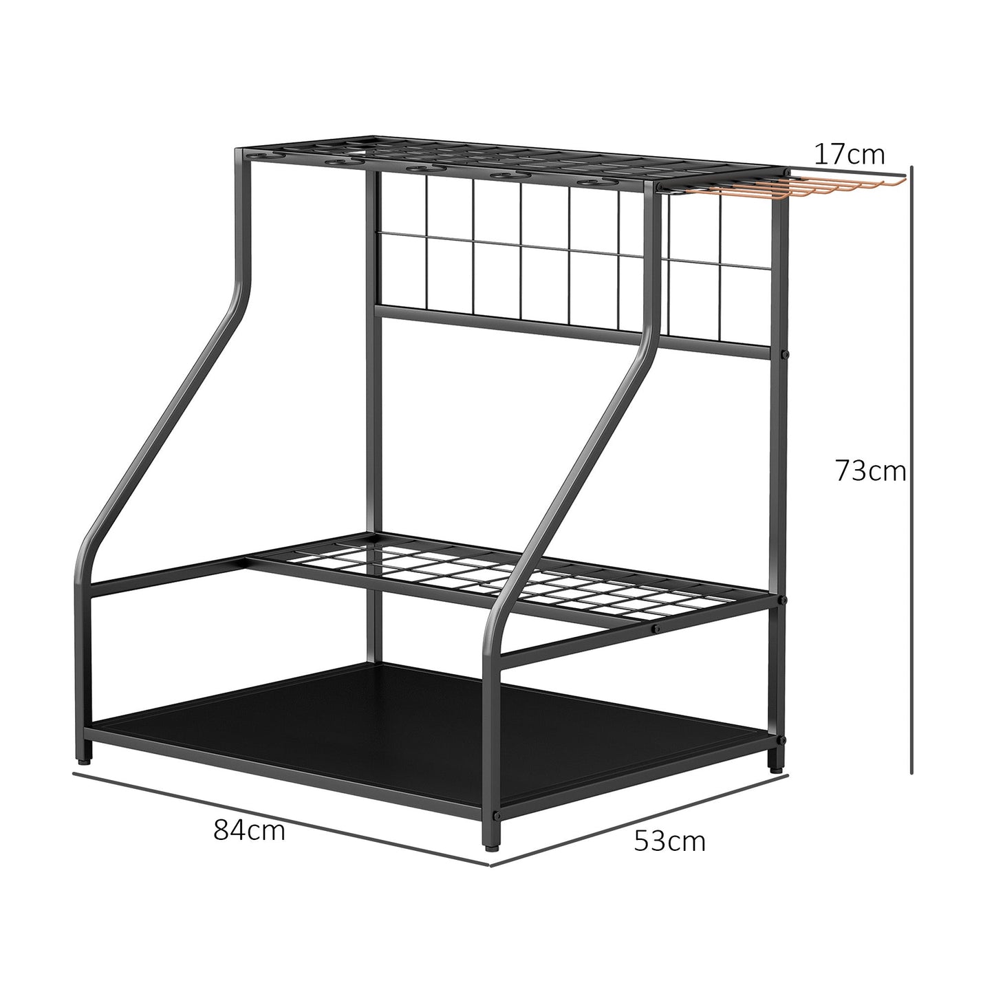 Outsunny Garden Tool Storage Rack, 3-Tier Garden Tool Rack with 11 Hooks for Long-Handled, Broom, Shovel, Rake, Holds 20 Tools