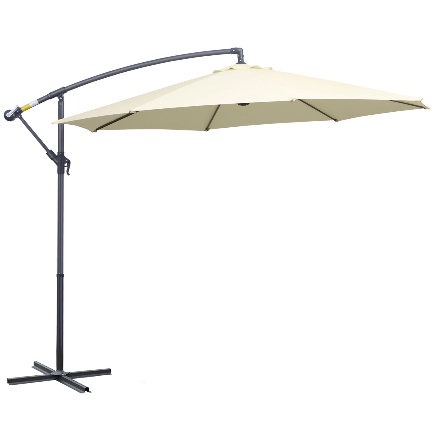 Outsunny 3 m Parasol Garden Sun Umbrella Banana Hanging Rattan Set Umbrella Cantilever - Cream white