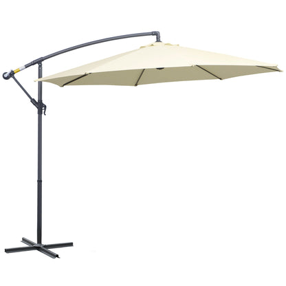 Outsunny 3 m Parasol Garden Sun Umbrella Banana Hanging Rattan Set Umbrella Cantilever - Cream white