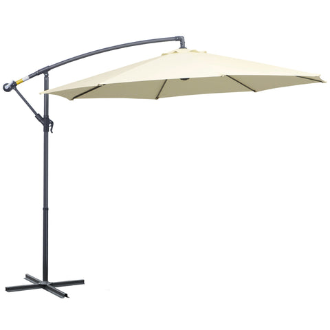 Outsunny 3 m Parasol Garden Sun Umbrella Banana Hanging Rattan Set Umbrella Cantilever - Cream white