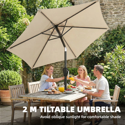 Outsunny 2m Garden Parasol Umbrella, Outdoor Table Parasol Umbrella with Crank Handle, Tilt Function, UV30+ Protection