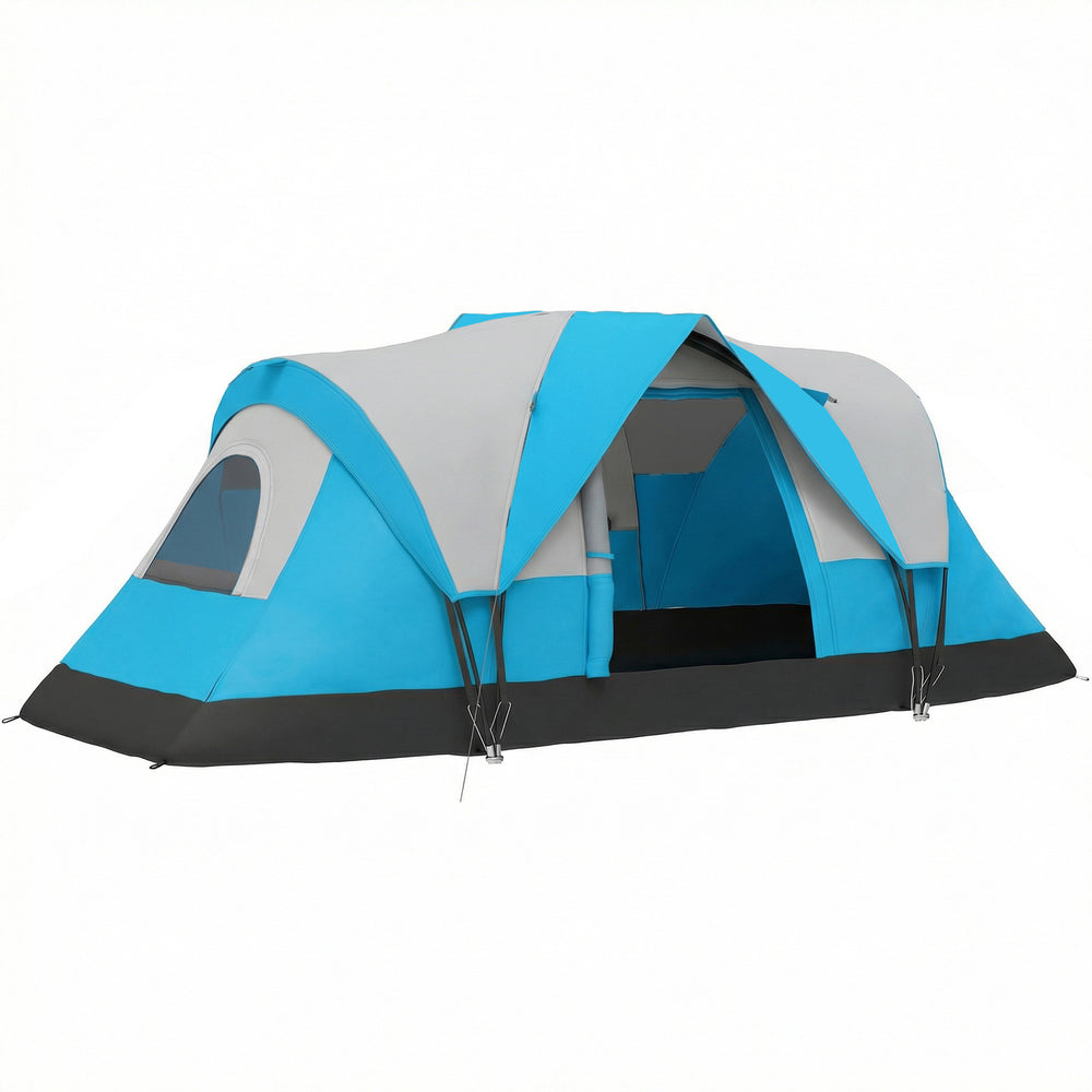 Outsunny 5-6 Man Camping Tent, Tunnel Tent, Water Resistant Hiking Shelter with Groundsheet and Carry Bag, Light Blue