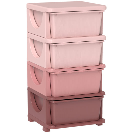 HOMCOM Four-Tier Kids Storage Boxes, with Four Drawers, Pink