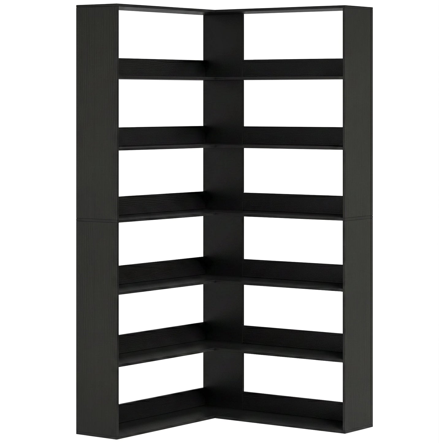 HOMCOM 7 Tiers Bookshelf, L-Shaped Corner Bookcase with Anti-Slip Rear Guard, Black Wood Effect