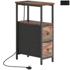HOMCOM Side Table, Narrow Bedside Table with Charging Station, 2 Drawers, AC Outlet and 2 USB Ports for Living Room, Bedroom