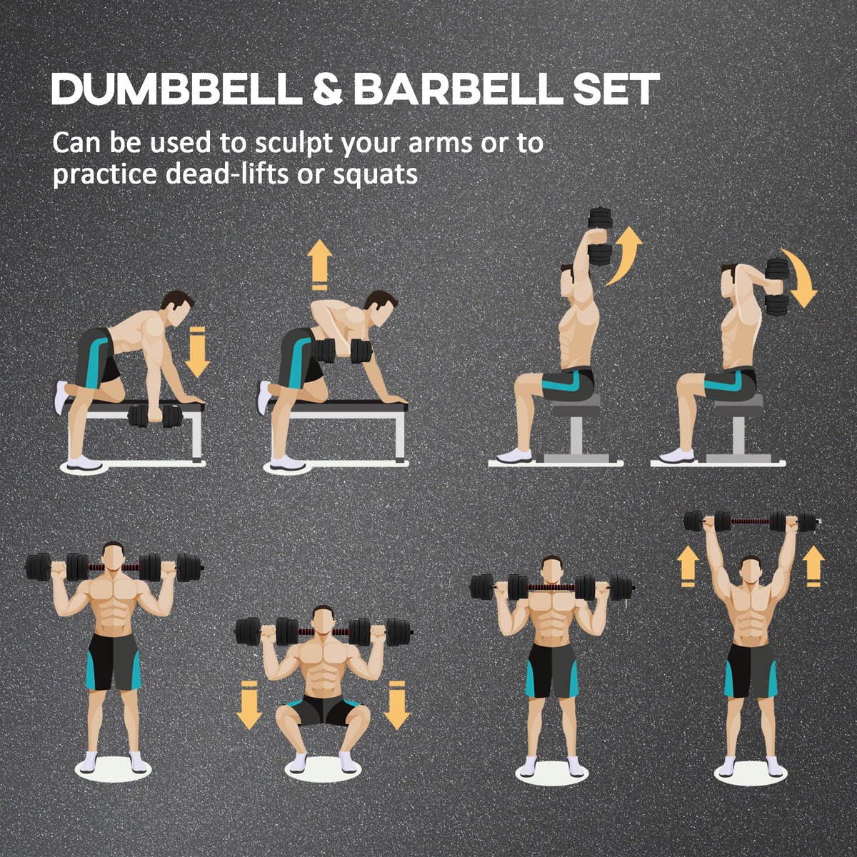 HOMCOM 30kg 2 in 1 Adjustable Dumbbell & Barbell Set, Dumbbell Hand Weight Barbell for Strength Training, Lifting Training Fitness for Home, Office, Gym, Black