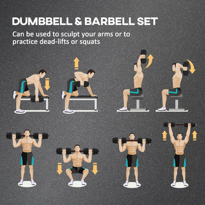 HOMCOM 30kg 2 in 1 Adjustable Dumbbell & Barbell Set, Dumbbell Hand Weight Barbell for Strength Training, Lifting Training Fitness for Home, Office, Gym, Black