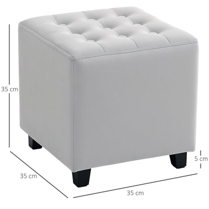 HOMCOM Velvet-Feel Square Ottoman - Light Grey
