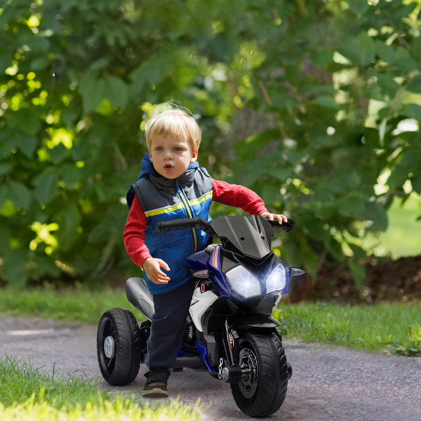 HOMCOM Kids Electric Motorcycle, 6V Ride on Motorcycle with 3 Wheels, LED Headlight, Music, Horn for Boys Girls 3-5 Years, Blue