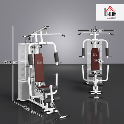 HOMCOM Multifunction Home Gym Weight Training Workout Station Fitness Strength Machine, White