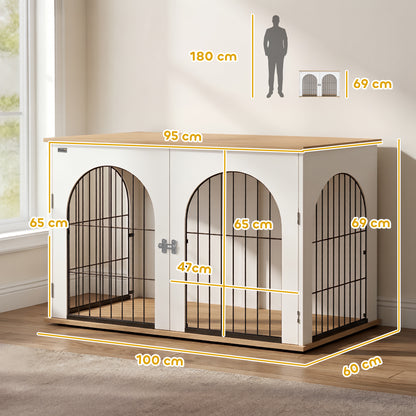 PawHut Dog Crate Furniture, Indoor Dog Cage with Double Doors for Large Breeds, Pet Kennel End Side Table