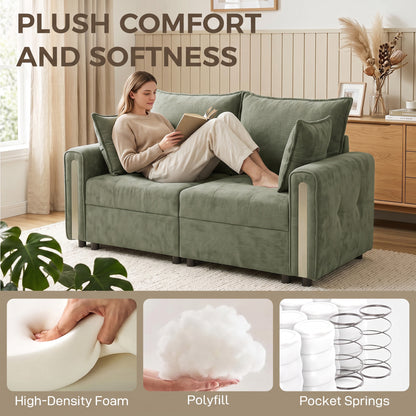 HOMCOM 2 Seater Sofa with Lift-Up Storage, 168 cm Comfy Velvet Small Couch with Wide Deep Seat, Plush Backrest, Thick Padding, 2 Pillows, Loveseat for Living Room, Home Office, Dark Green