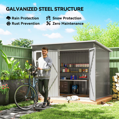 Outsunny 8.5 x 6ft Storage Shed Galvanised Steel Garden Shed, Metal Shed with Foundation Kit, Window, Lockable Wide Doors and Air Vents for Outdoor Patio, Light Grey