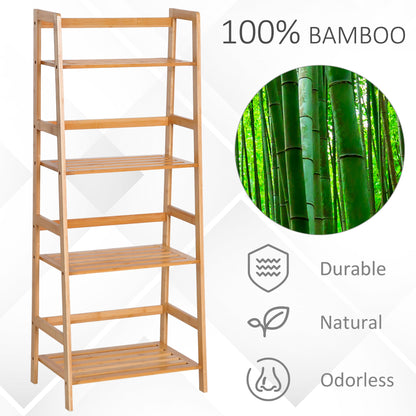 HOMCOM Bamboo Ladder Shelf, 4-Tier Bookshelf, Freestanding Bookcase for Living Room, Study, Bedroom, Home Office, 48 x 31.5 x 120cm, Natural Wood Effect