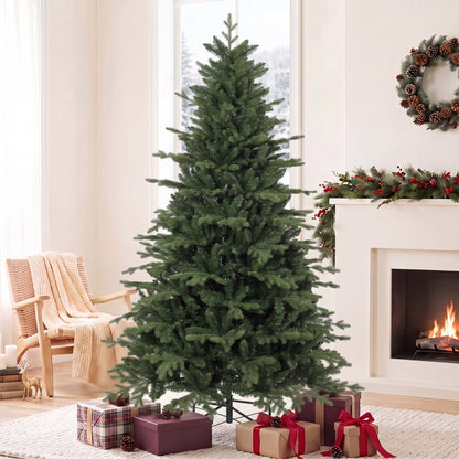 HOMCOM 7ft Artificial Christmas Tree with 2080 Realistic Tips, Hinged Xmas Tree with Wide Shape for Home Office, Green