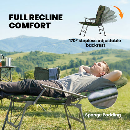 Outsunny Camping Chair Padded Reclining Folding Chair with Wide Armrests for Adults Camouflage