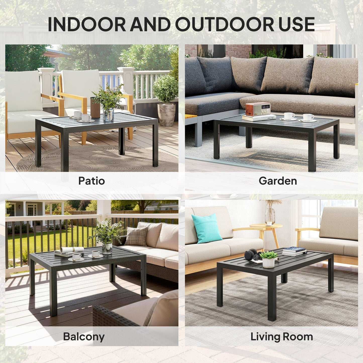 Outsunny Outdoor Side Table, Rectangular Patio Coffee Side Table with Steel Frame and Slat Tabletop for Garden, Balcony, Grey