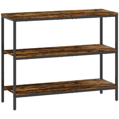 HOMCOM 3-Tier Console Table with Storage Shelves - Rustic Brown