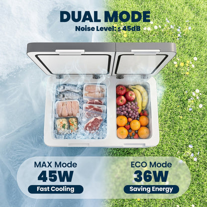 Outsunny 45L Compressor Car Fridge Freezer, Dual Zone Camping Refrigerator with App Control, Grey