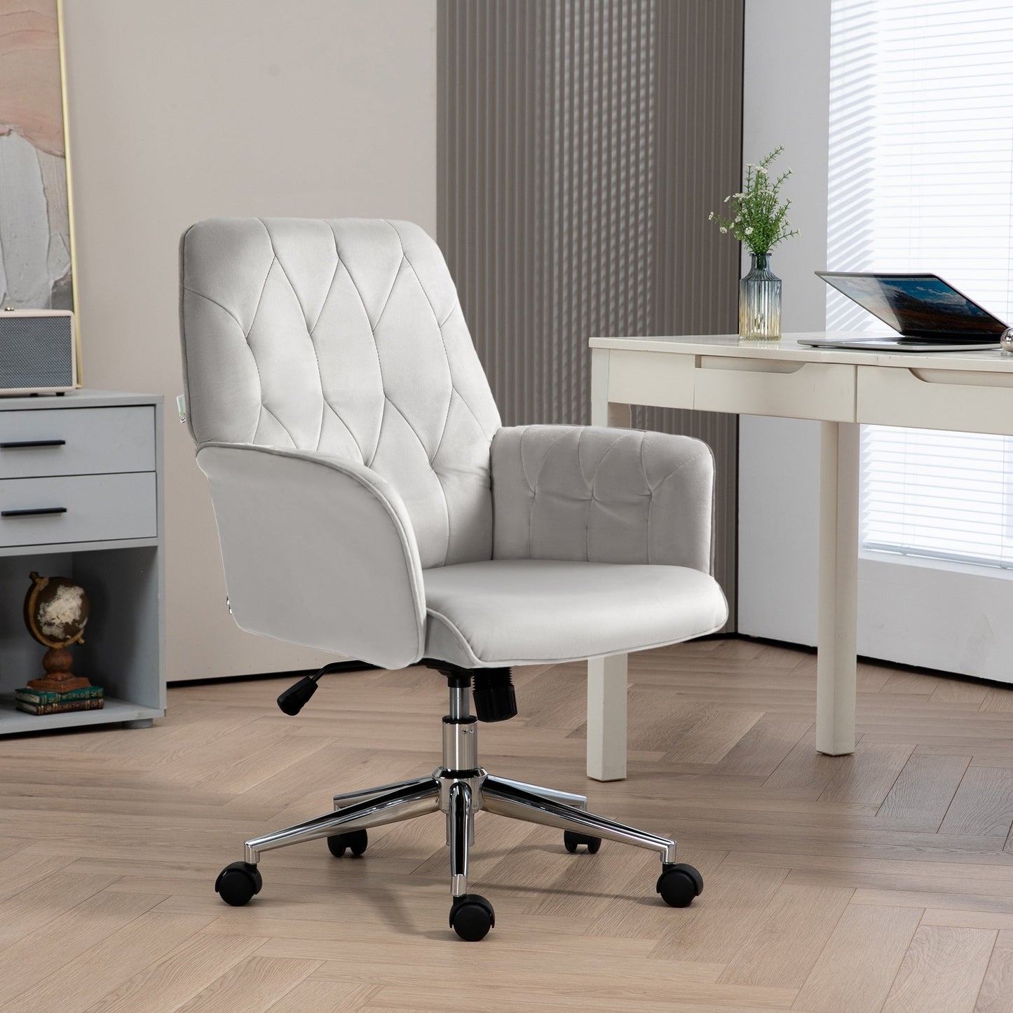 Vinsetto Linen Computer Chair with Armrest, Modern Swivel Chair with Adjustable Height, Light Grey