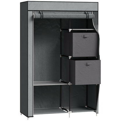 HOMCOM Fabric Wardrobe, Portable Wardrobe, Clothes Storage Unit with 5 Compartments, Hanging Rail and 2 Fabric Drawers, 102 x 42.5 x 162.5cm, Dark Grey