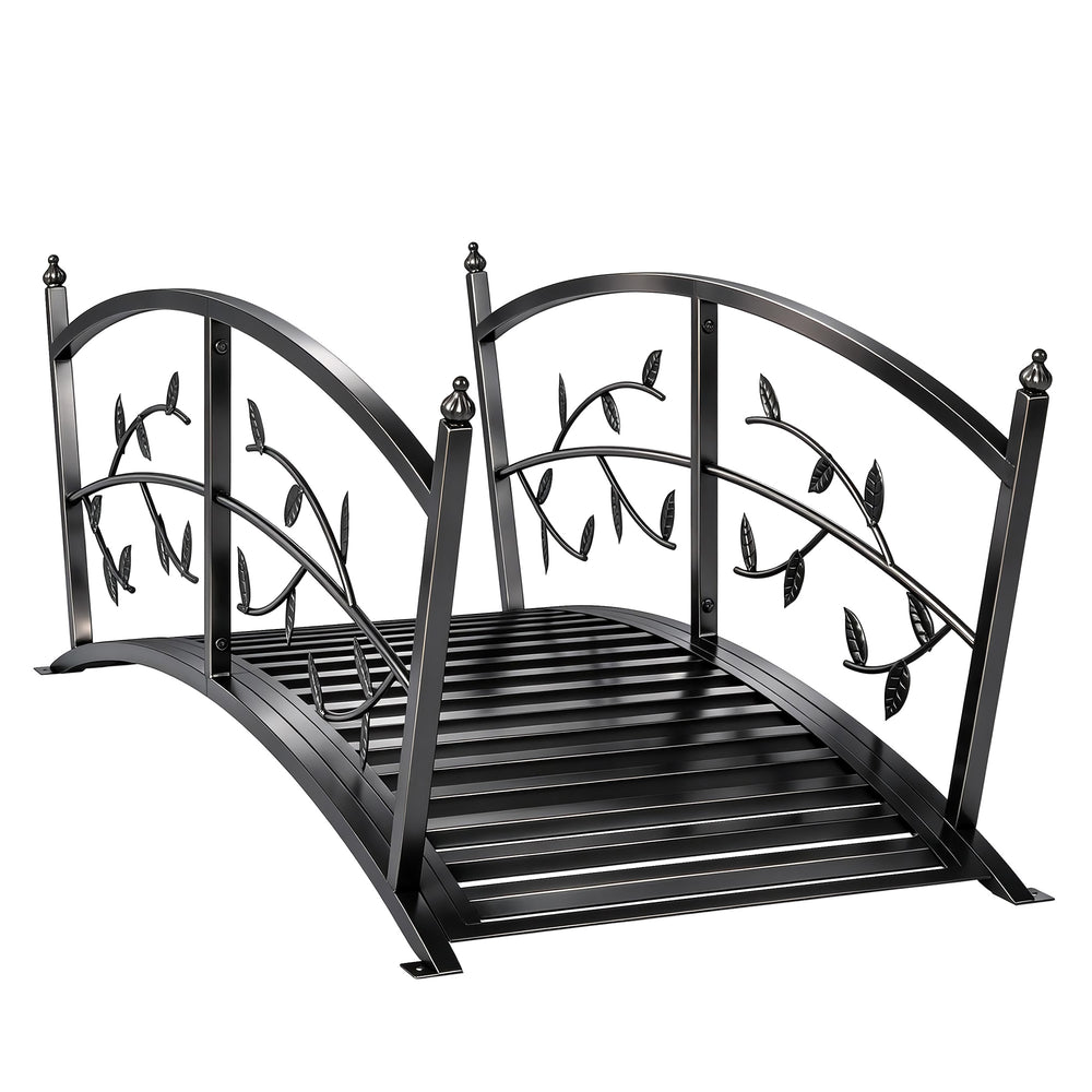 Outsunny 1.2M Metal Garden Bridge with Safety Railings, Outdoor Pond Bridge, Arch Decorative Footbridge for Creek Stream