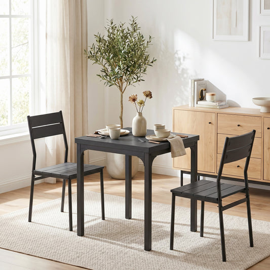 HOMCOM 3 Piece Space-Saving Kitchen Table and Chairs, Dining Table Set for 2 with Metal Legs, Black Wood Effect