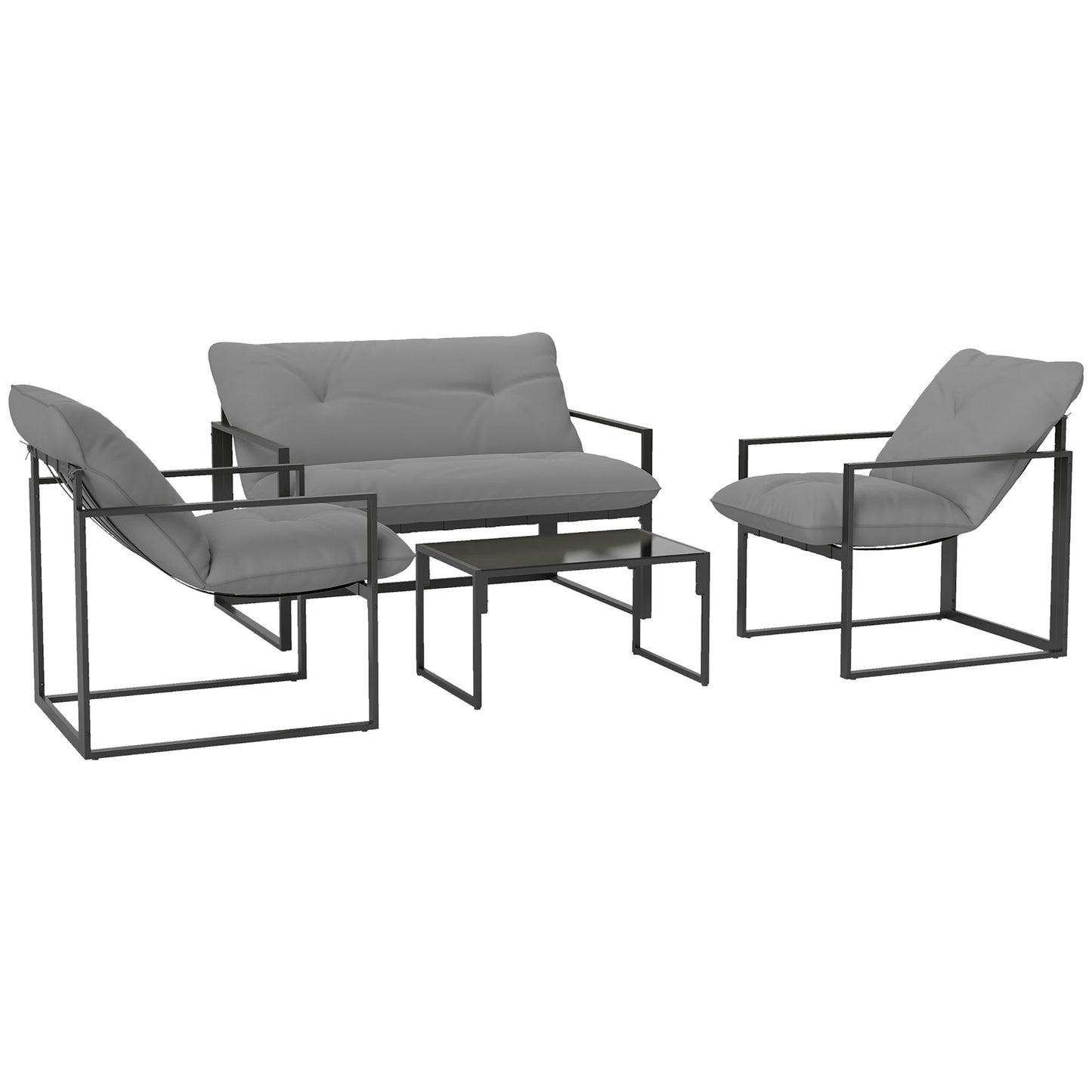 Outsunny Four-Piece Relaxed Back Garden Dining Set - Black/Light Grey